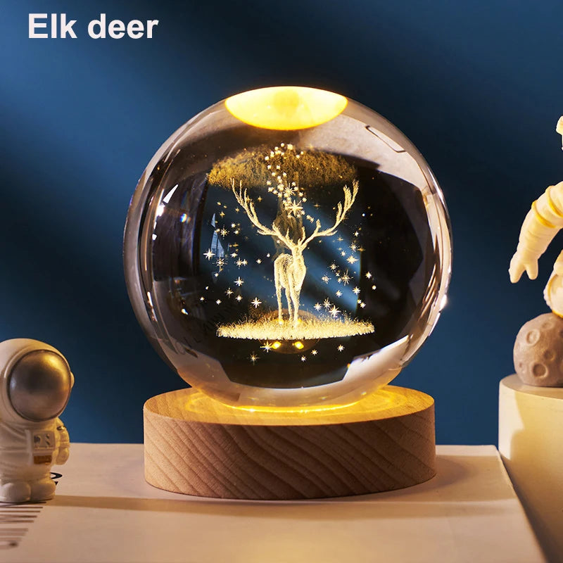 3D Crystal Ball Lamp with Galaxy and Planetary Projections USB Night Light for Cozy Atmosphere Plasma Ball Creative Gift