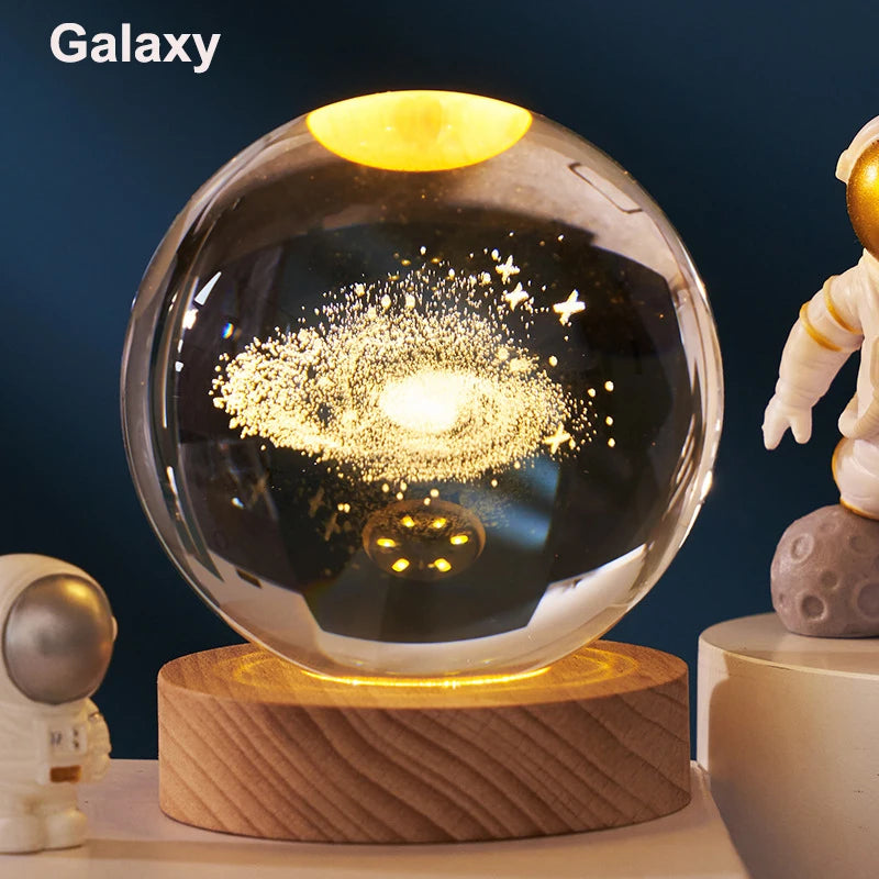 3D Crystal Ball Lamp with Galaxy and Planetary Projections USB Night Light for Cozy Atmosphere Plasma Ball Creative Gift