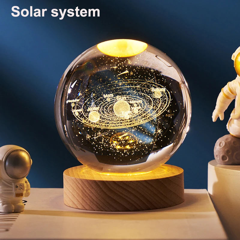 3D Crystal Ball Lamp with Galaxy and Planetary Projections USB Night Light for Cozy Atmosphere Plasma Ball Creative Gift