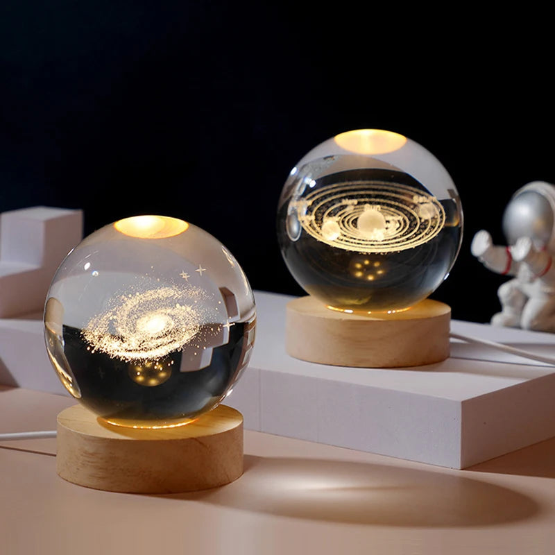 3D Crystal Ball Lamp with Galaxy and Planetary Projections USB Night Light for Cozy Atmosphere Plasma Ball Creative Gift
