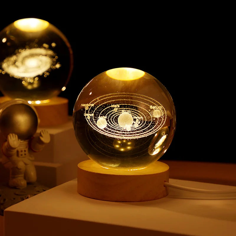 3D Crystal Ball Lamp with Galaxy and Planetary Projections USB Night Light for Cozy Atmosphere Plasma Ball Creative Gift
